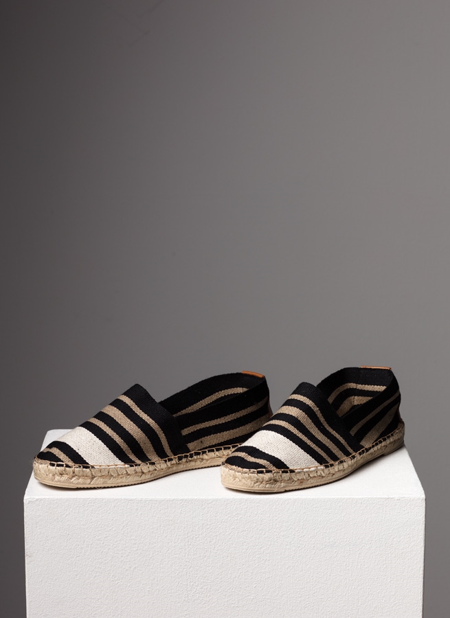 Espadrillos tyg randig sv,beige fram