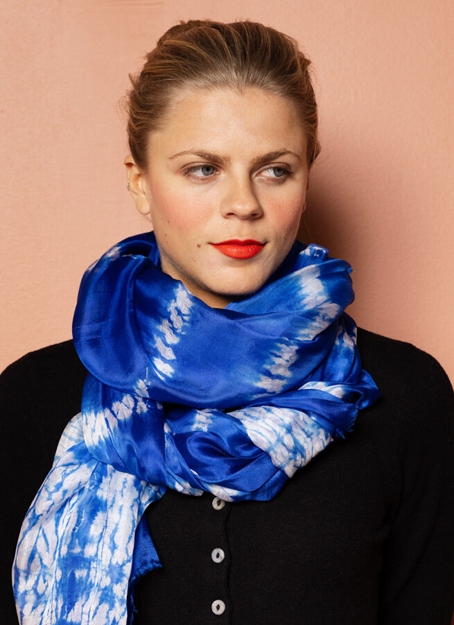 Blue silk batik scarf - Main Image