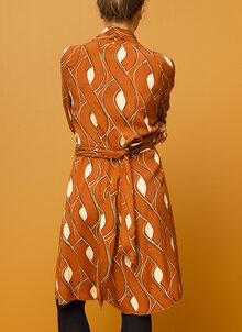 Rostbrun, brun mönstrad klänning. K&US Kandus Stockholm Södermalm Bohemiska damkläder