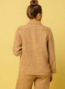 Twillvävd linnejacka, jacka i lin, Twill. Beige, cognac. Workwearjacka K&US linnekläder dam