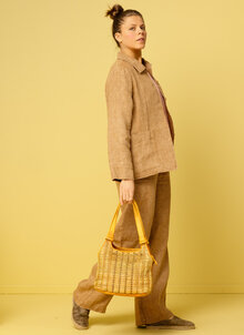Twillvävd linnejacka, jacka i lin, Twill. Beige, cognac. Workwearjacka K&US linnekläder dam