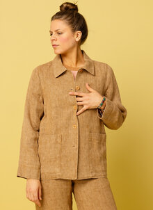 Twillvävd linnejacka, jacka i lin, Twill. Beige, cognac. Workwearjacka K&US linnekläder dam