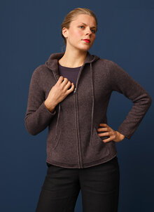Lila, grå stickad hoody i ull, kofta i jakull. K&US unik, tidlös design