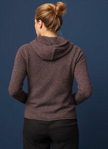 Lila, grå stickad hoody i ull, kofta i jakull. K&US unik, tidlös design