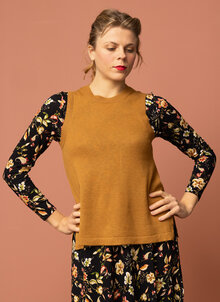 Orange, gult stickat linne, slipover i ull, merinoull. Kandus ullinne, ullslipover