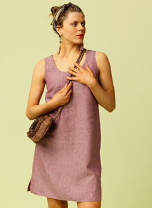 Rosa linneklänning, solklänning, strandklänning. Rymlig, ärmlös sval klänning. Kandus tidlös stil