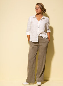 Tuff linnebyxa i tweed. Beige vid byxa med linning, gylf och fickor fram. K&US