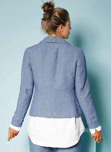 Blå klassisk linnekavaj, insvängd melerat linne. K&US svensk design.