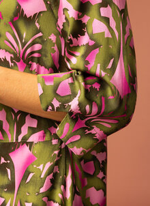 Rosa, grön mönstrad lång klänning i 20-tals stil. K&US, Kandus unik svensk design